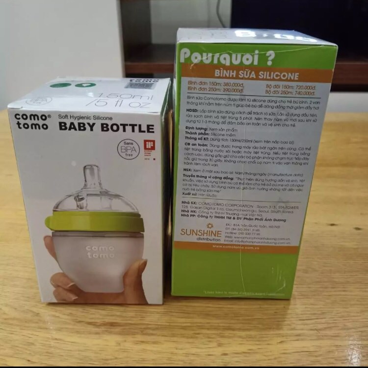 Combo 2 bình sữa comotomo (150ml và 250ml) màu xanh siêu mềm cho bé