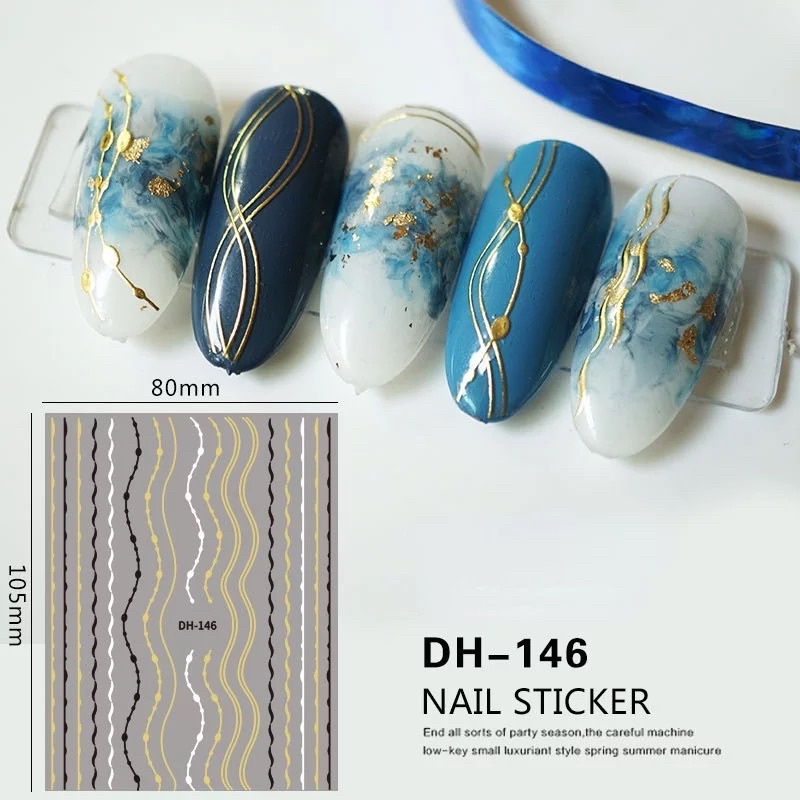 Sticker dán móng tay nail chữ và sọc hoa văn
