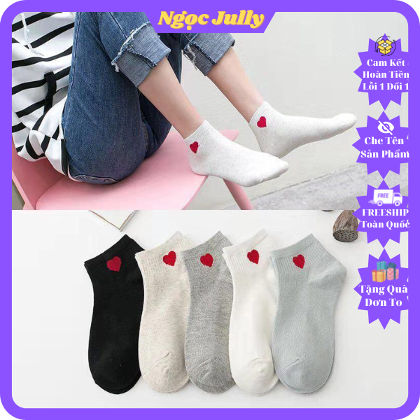 Combo 5 đôi tất tim cổ ngắn Siêu yêu/ Tất nữ,Vớ nữ