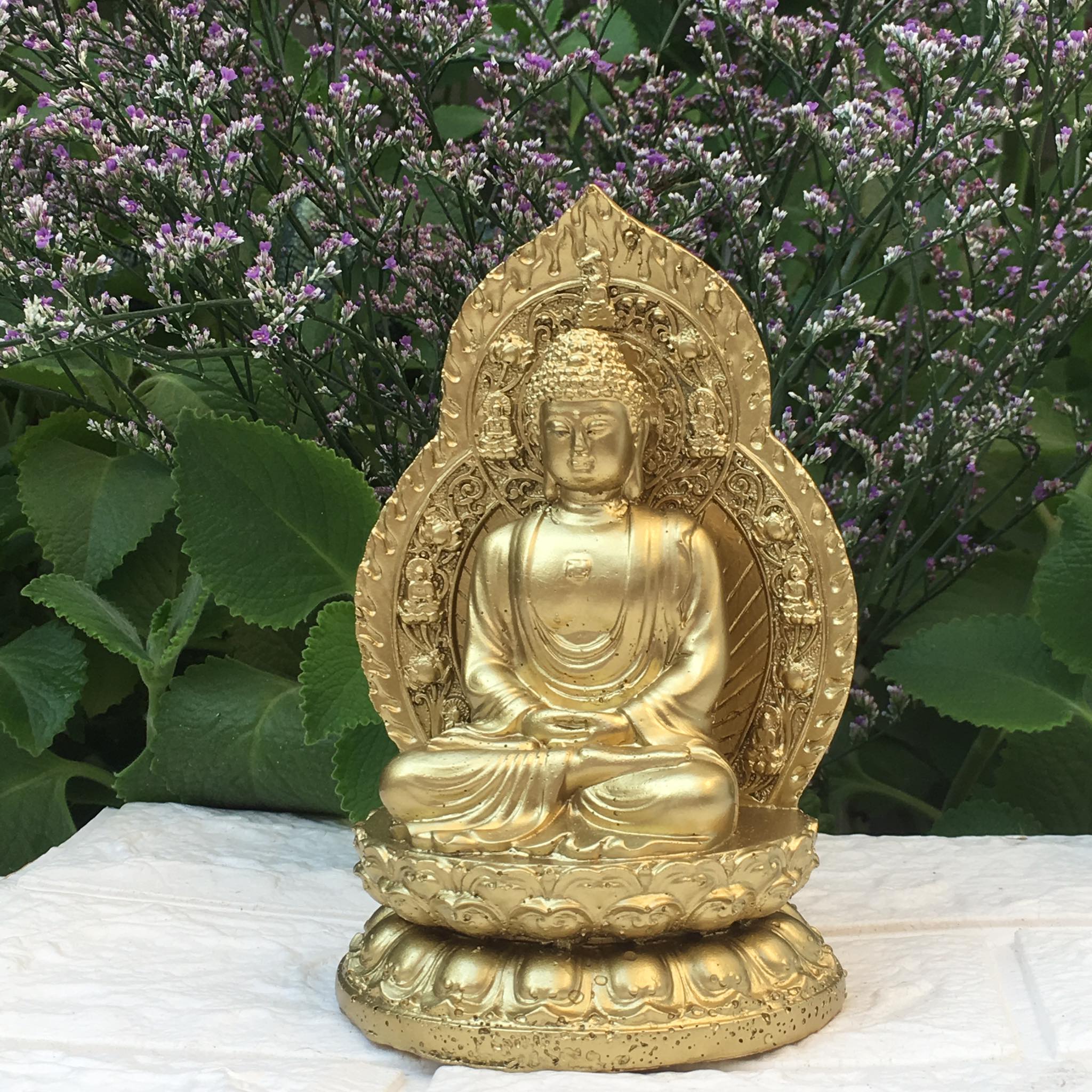 Tượng Phật A Di Đà có chữ Phật cao 15 cm màu sơn đồng