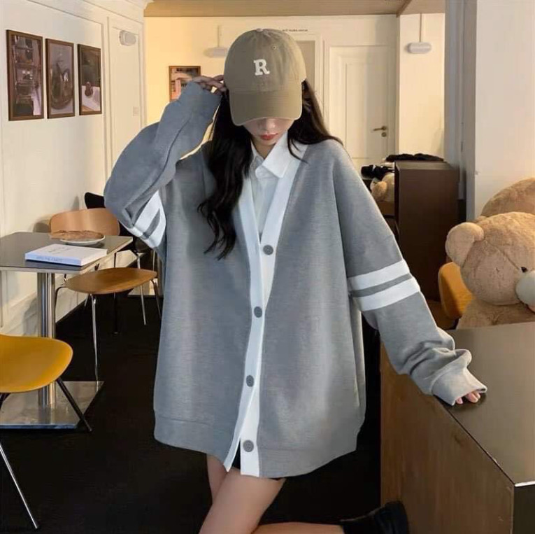 Áo khoác Cadigan phối vạch tay, chất nỉ cotton mềm ấm, cúc bấm sịn xò, dáng Unisex 38-58kg
