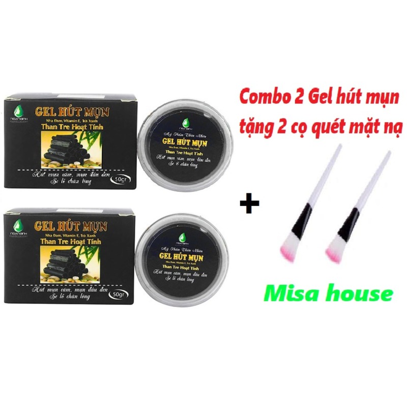 Com bo 2 Gel lột mụn than hoạt tính 50gr - Tặng 2 cọ quét mặt nạ- Hút sạch bụi bẩn, mụn cám, mụn đầu đen, se nhỏ lỗ chân lông