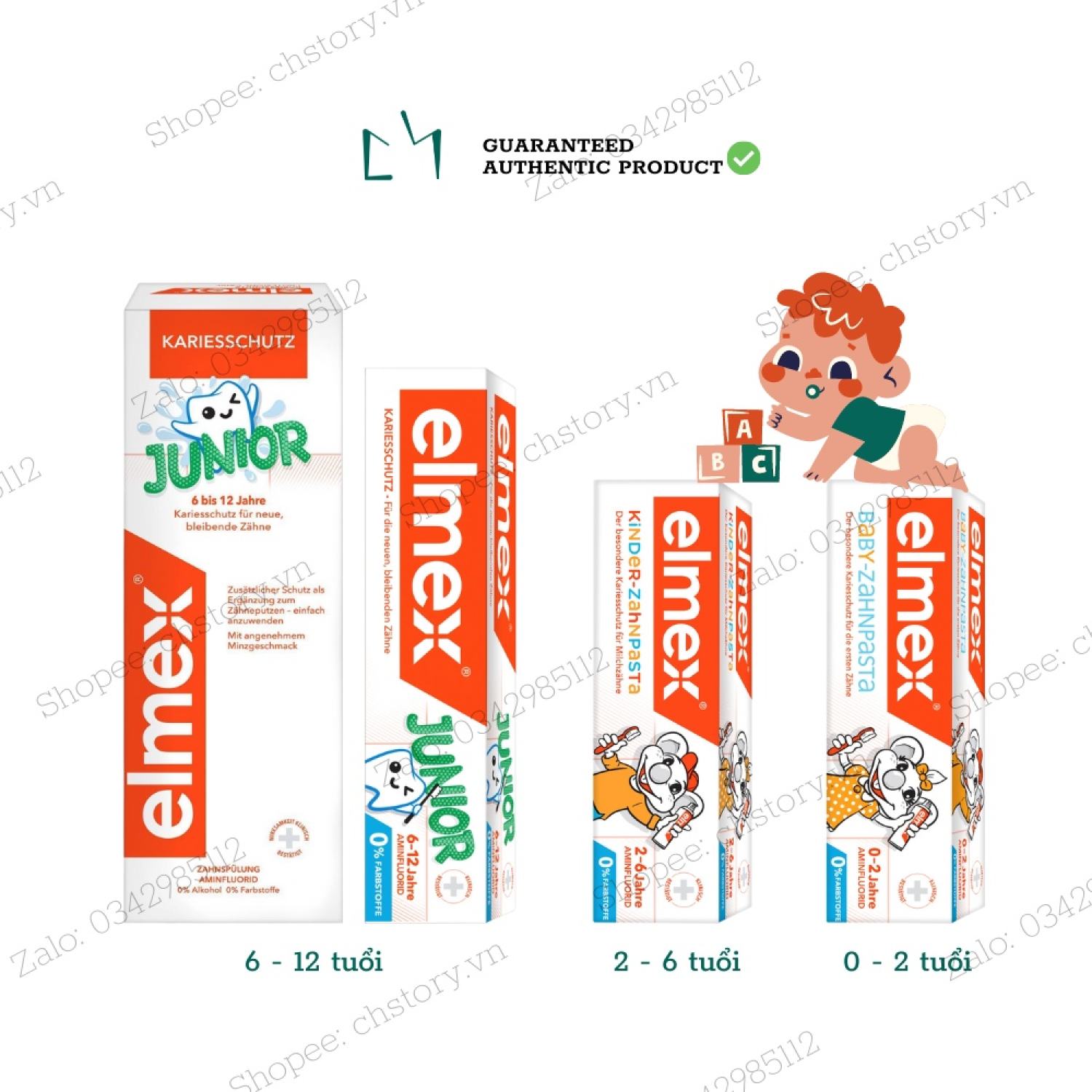 [Bill Đức] Kem đánh răng Elmex cho trẻ em từ 0 đến 12 tuổi