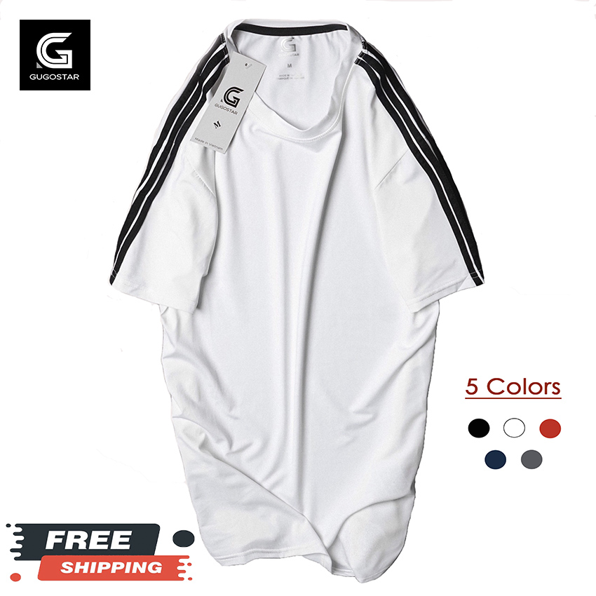 [HCM]Áo Thun Nam Thể Thao 3 SỌC VAI GUGOSTAR G423 Chất Thun Lạnh Co Giãn 4 Chiều