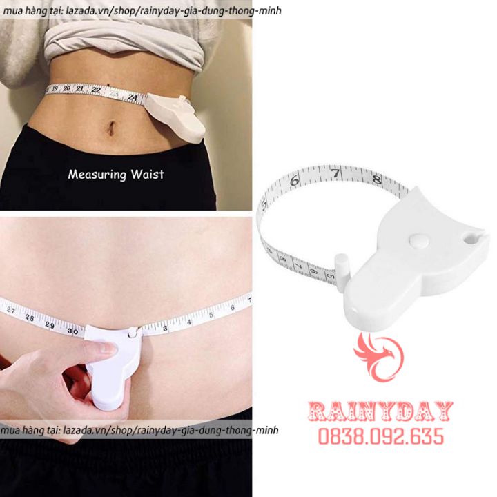 Thước dây đo eo tự động mini, thước đo vòng bụng eo 3 vòng chiều cao cơ thể may đồ cuộn rút·1.5m