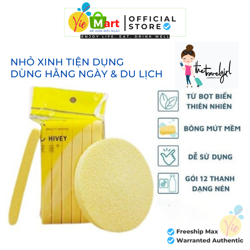 Bông nở rửa mặt Chivey - Bọt biển rửa mặt Chivey - Bịch 12 miếng