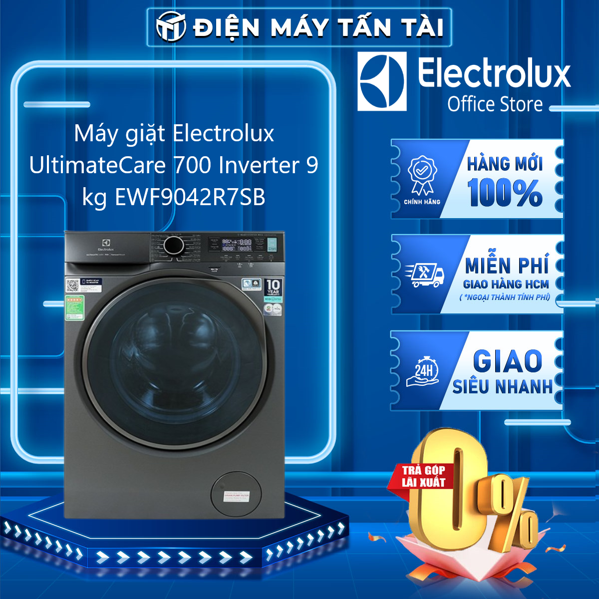 Máy giặt electrolux inverter 9 kg ewf9042r7sb - giao toàn quốc - freeship hcm