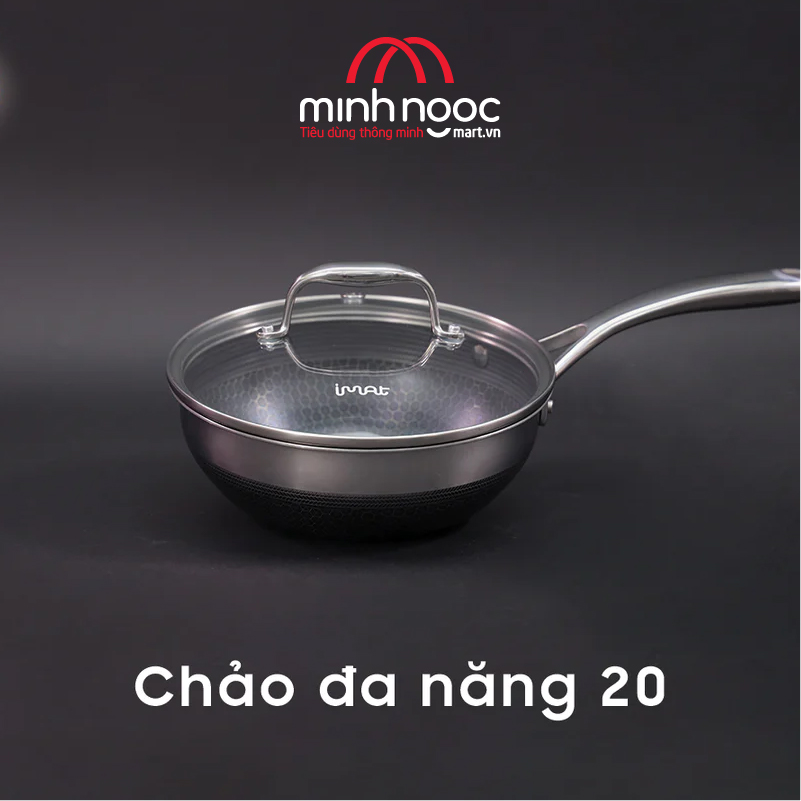 [Hàng chính hãng] Chảo xào/ đa năng sâu lòng inox iMat Hybrid Blackcube 20cm, Phủ chống dính Daikin-Nhật Bản thế hệ mới