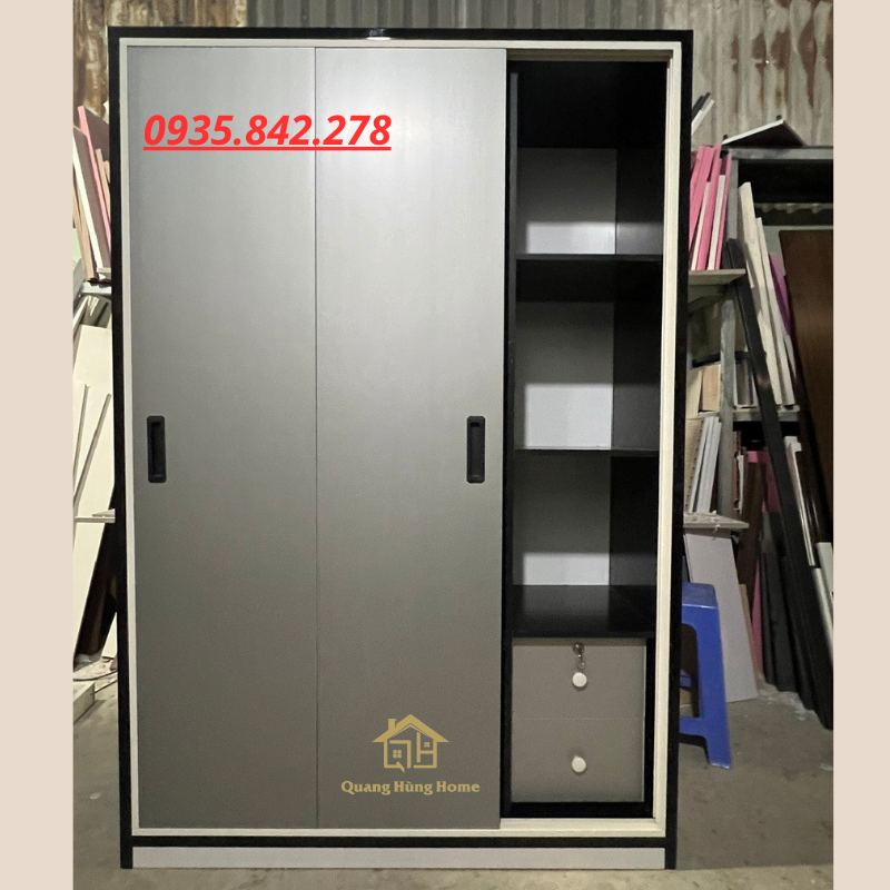 Tủ quần áo nhựa 3 cánh lùa xám tro sang giá rẻ cao cấp cho gia đình