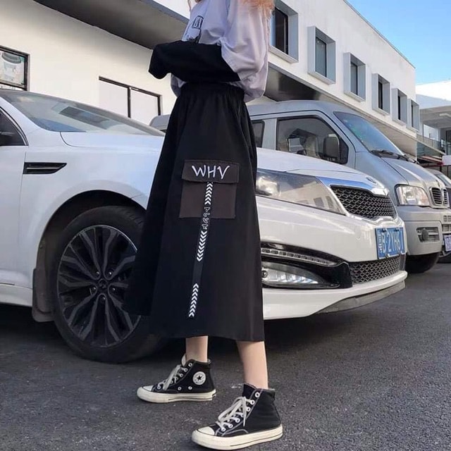 Chân váy kaki WHY túi dây dài qua gối Cá tính