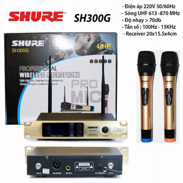 ( SALE 50% ) Micro không dây SHURE SH 300G chuyên AMPLY -Bộ 2 Micro kèm Đầu Thu karaoke gia đình giá rẻ , dàn karaoke gia đình chuyên nghiệp , chống hú chống rè BẢO HÀNH 12 THÁNG