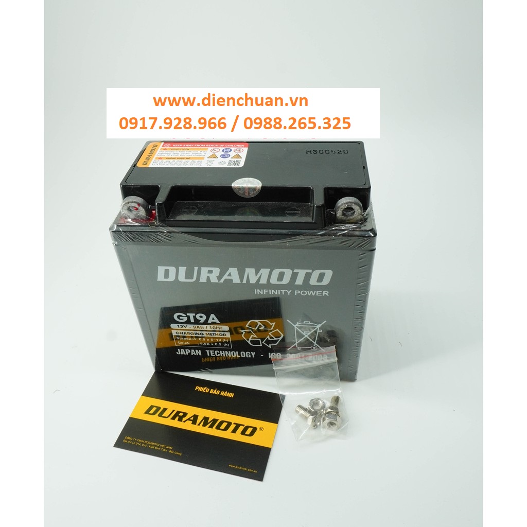 Ắc quy xe máy 12V 9Ah Duramoto GT9A ( bình xe máy 9A cao)