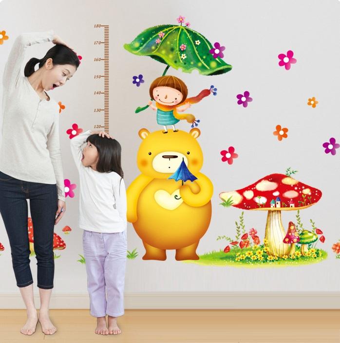 Decal dán tường Thước đo chiều cao cây nấm- T180-kiddecals