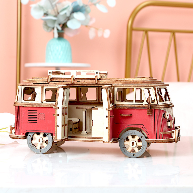 Đồ chơi lắp ghép gỗ 3d mô hình xe cắm trại camper van dg-q701