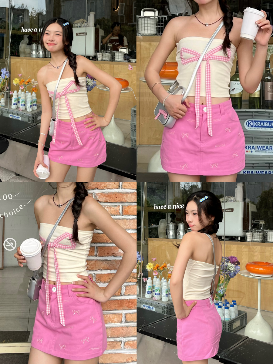 Áo ống nữ thun cotton nhung phối nơ MONÁ - BOWTY TOP