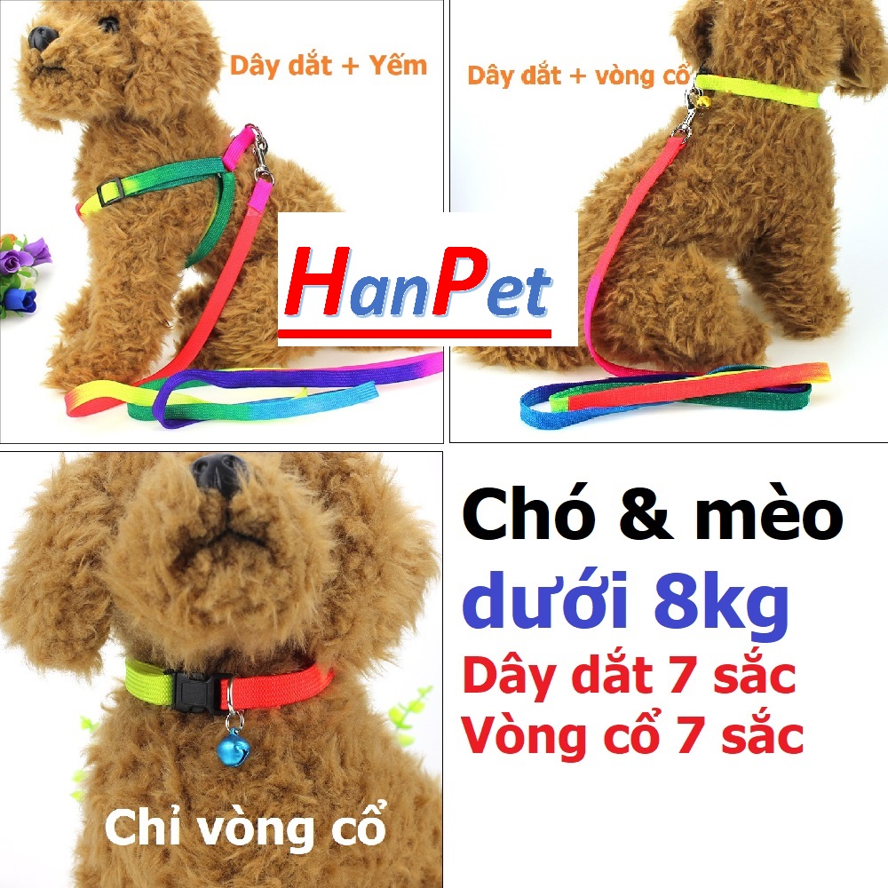Hanpet - Dây dắt chó- Dây dắt 7 sắc kèm vòng cổ