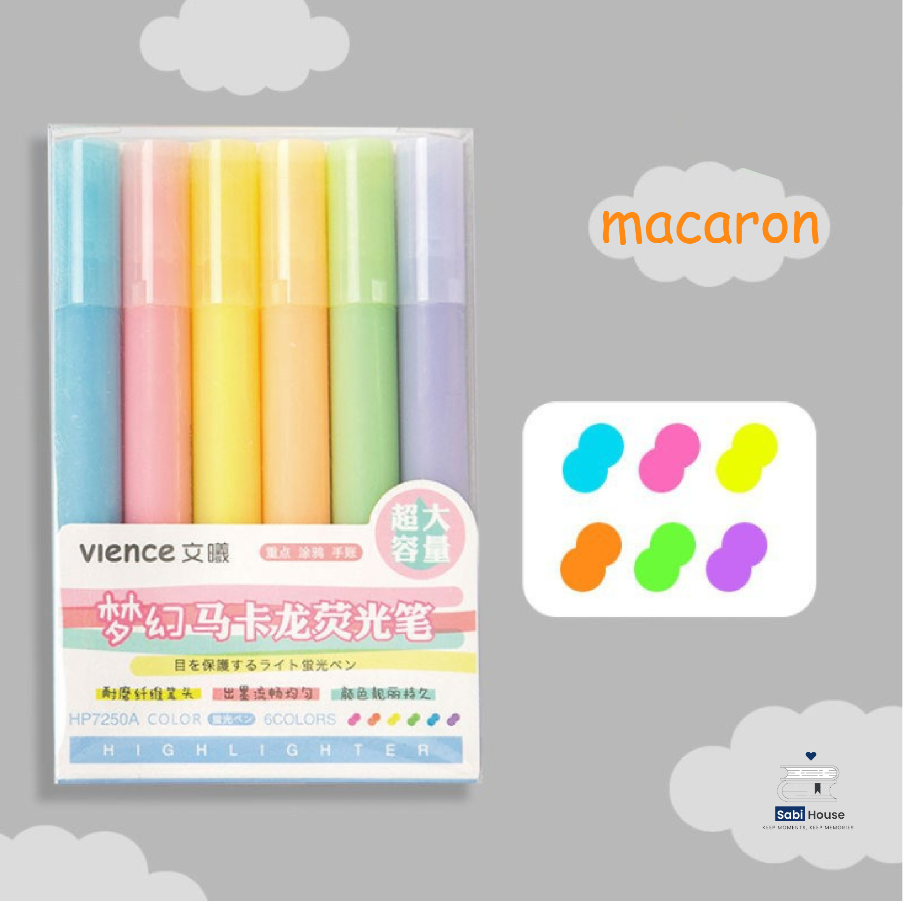 Bộ bút highlight Vience màu Retro Morandi Macaron 6 chiếc