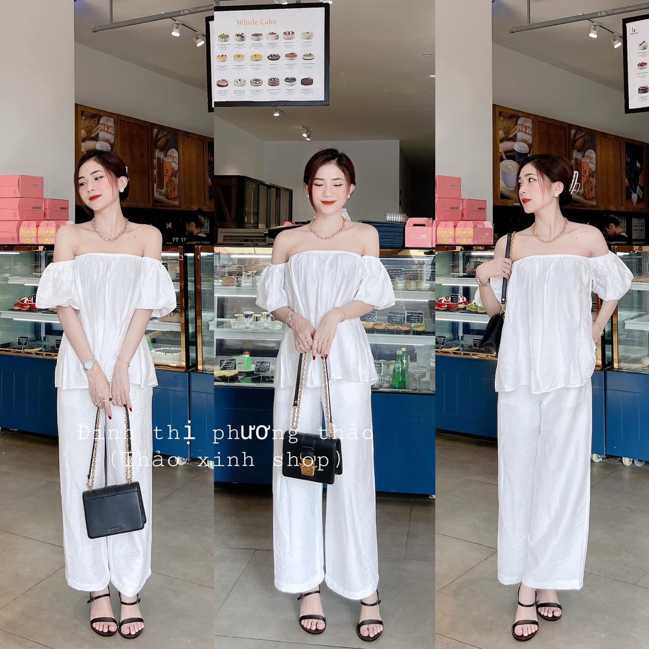 Set đũi lụa trễ vai. Set đũi 2 kiểu nữ
