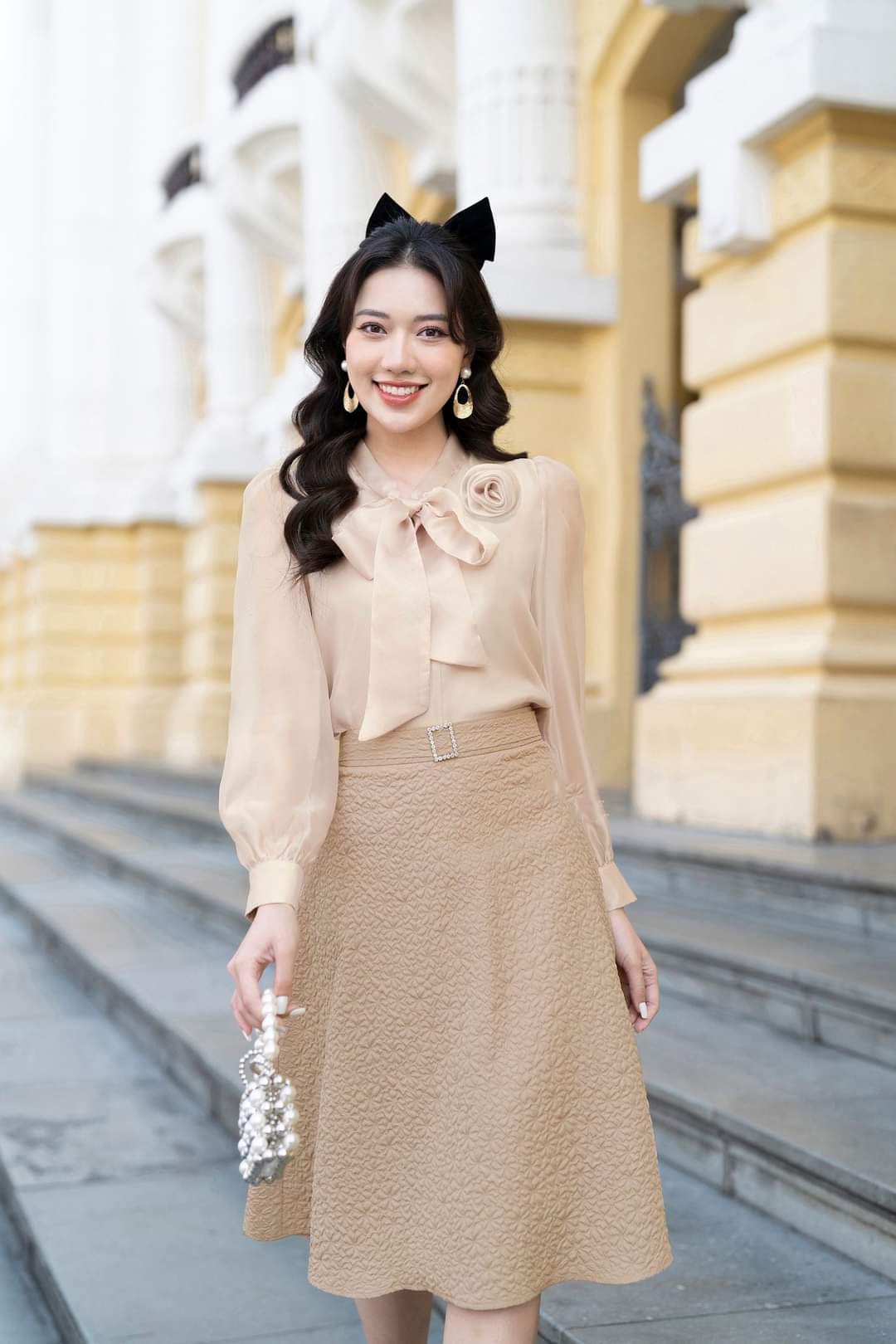 Chân Váy Midi Nữ Dáng Dài Vân Gấm Công Sở Nữ Tính Thanh Lịch   (KÈM QUÀ TẶNG)