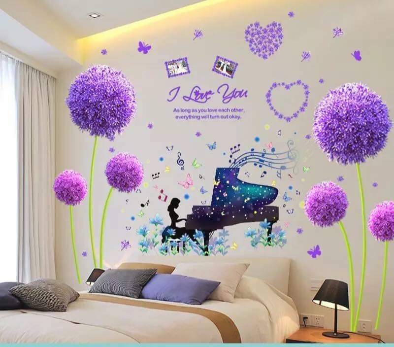 [HCM]DECAL DÁN TƯỜNG ĐÔI TÚ CẦU TÍM VÀ CÔ GÁI THỔI BONG BÓNG