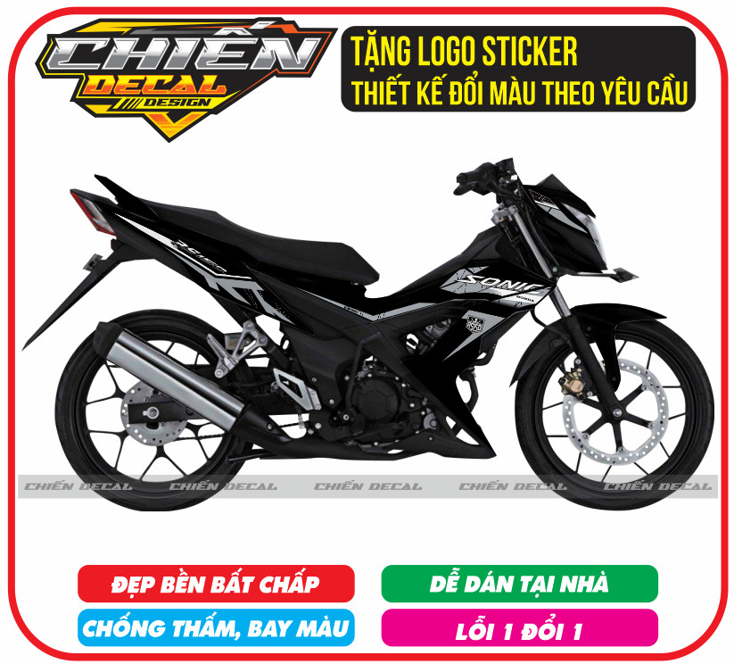 Tem rời xe sonic 150 màu đen bạc mẫu tem rs150r