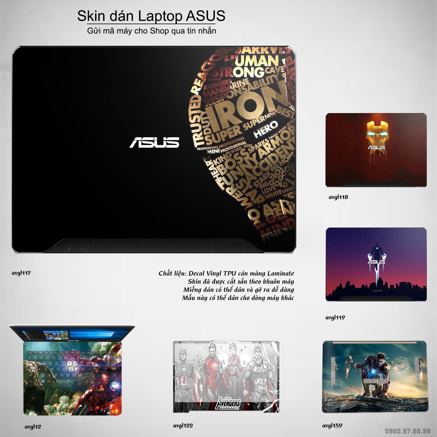 Decal Skin dán Laptop Asus mẫu Avenger (inbox mã máy cho shop)