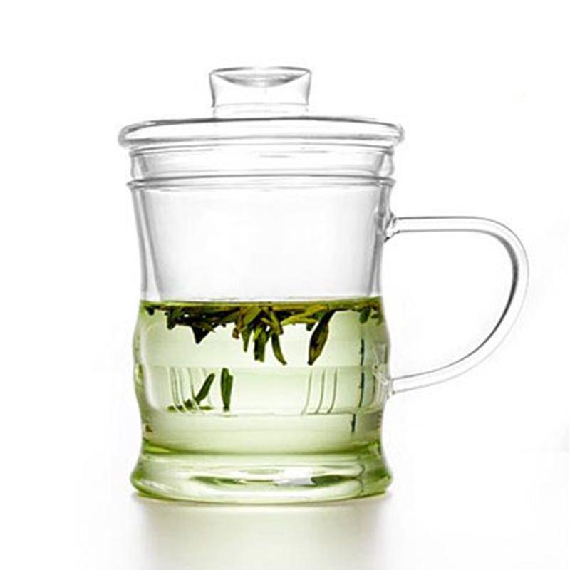 Ly thủy tinh ly lọc trà dáng cao 350ml có tay cầm nắp đậy