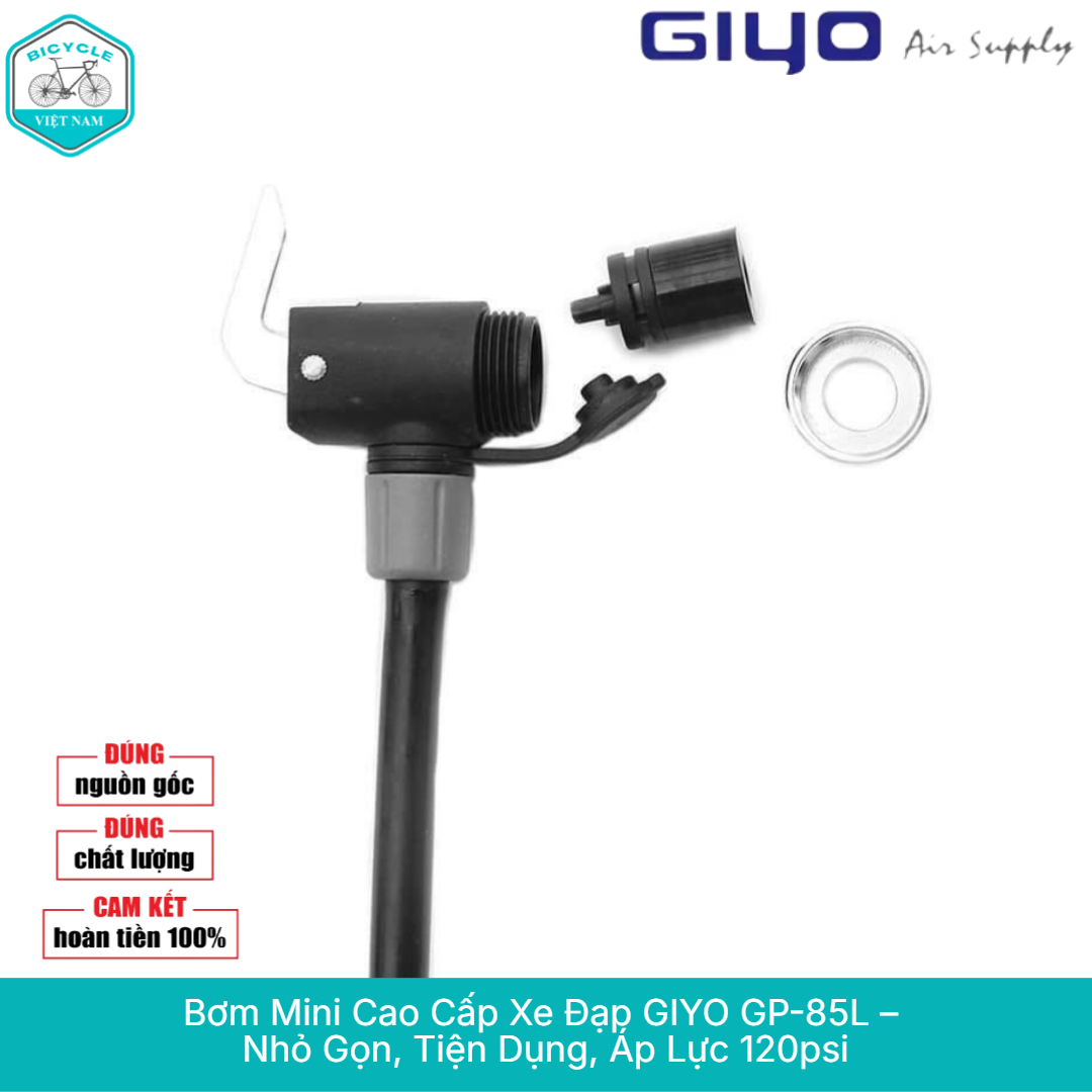 High Quality Mini Bicycle Pump Giyo Gp 85L – Cnc Aluminum Alloy, Pressure 120 Psi, Extendable Cord, Genuine