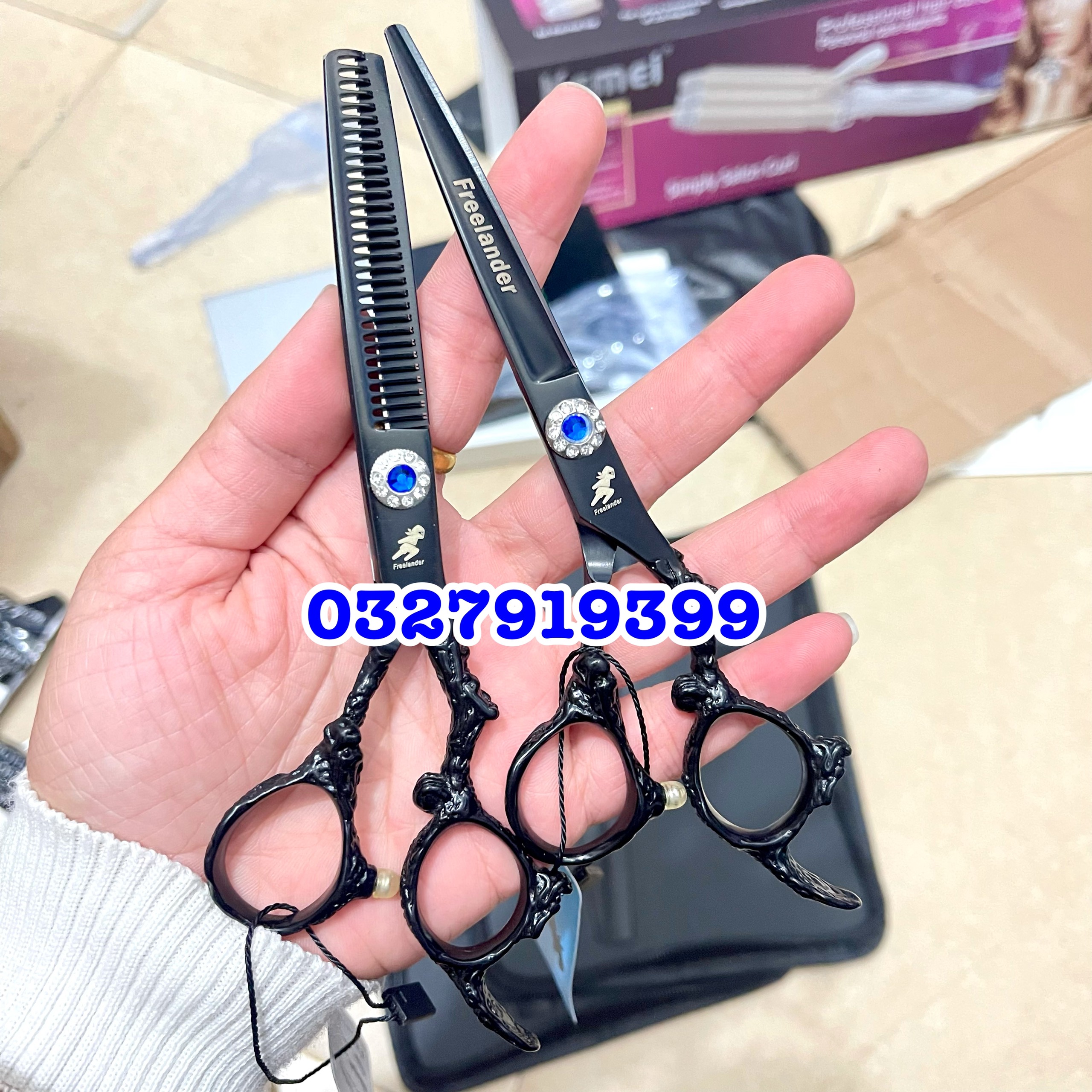 Freelander Kéo Cắt Tóc Nhật 6.0 Inch Fld Rồng Đen Thép S440C Độ Cứng Trên 62HRC Kèm Bao Da Chất Lượng Cao