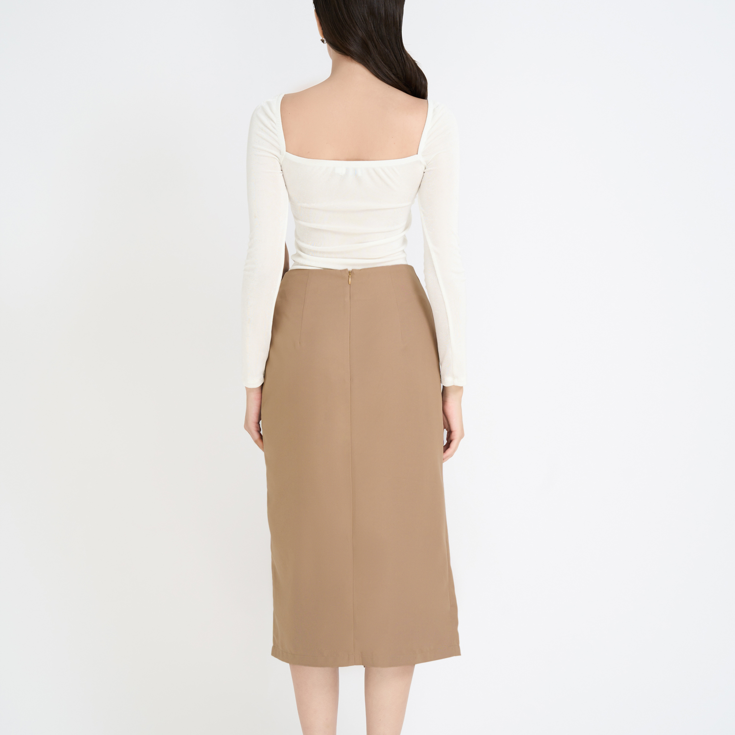 Chân váy midi cotton lạnh cột nhún Maybi