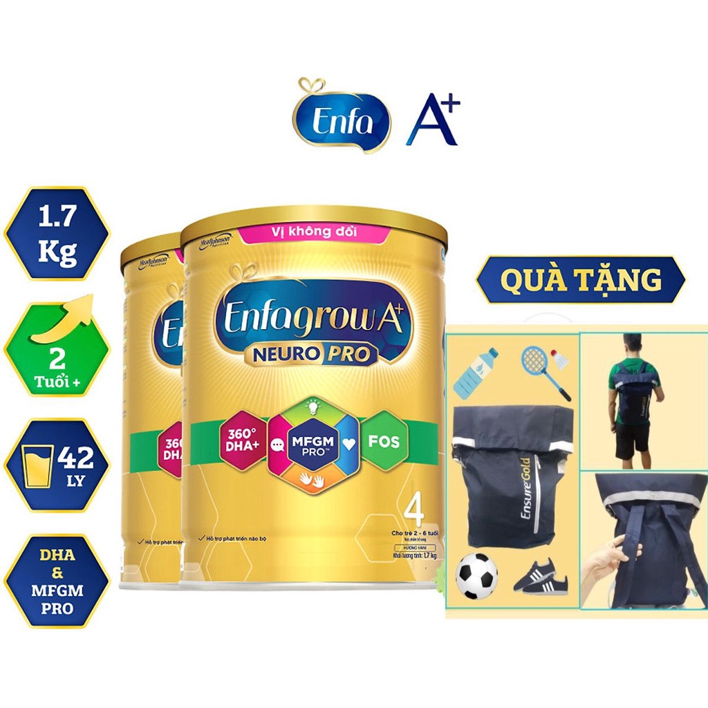 Tặng ba lô  Bộ 2 hộp sữa Enfamil A+ Neuro pro 4-1 7 kg vị nhạt