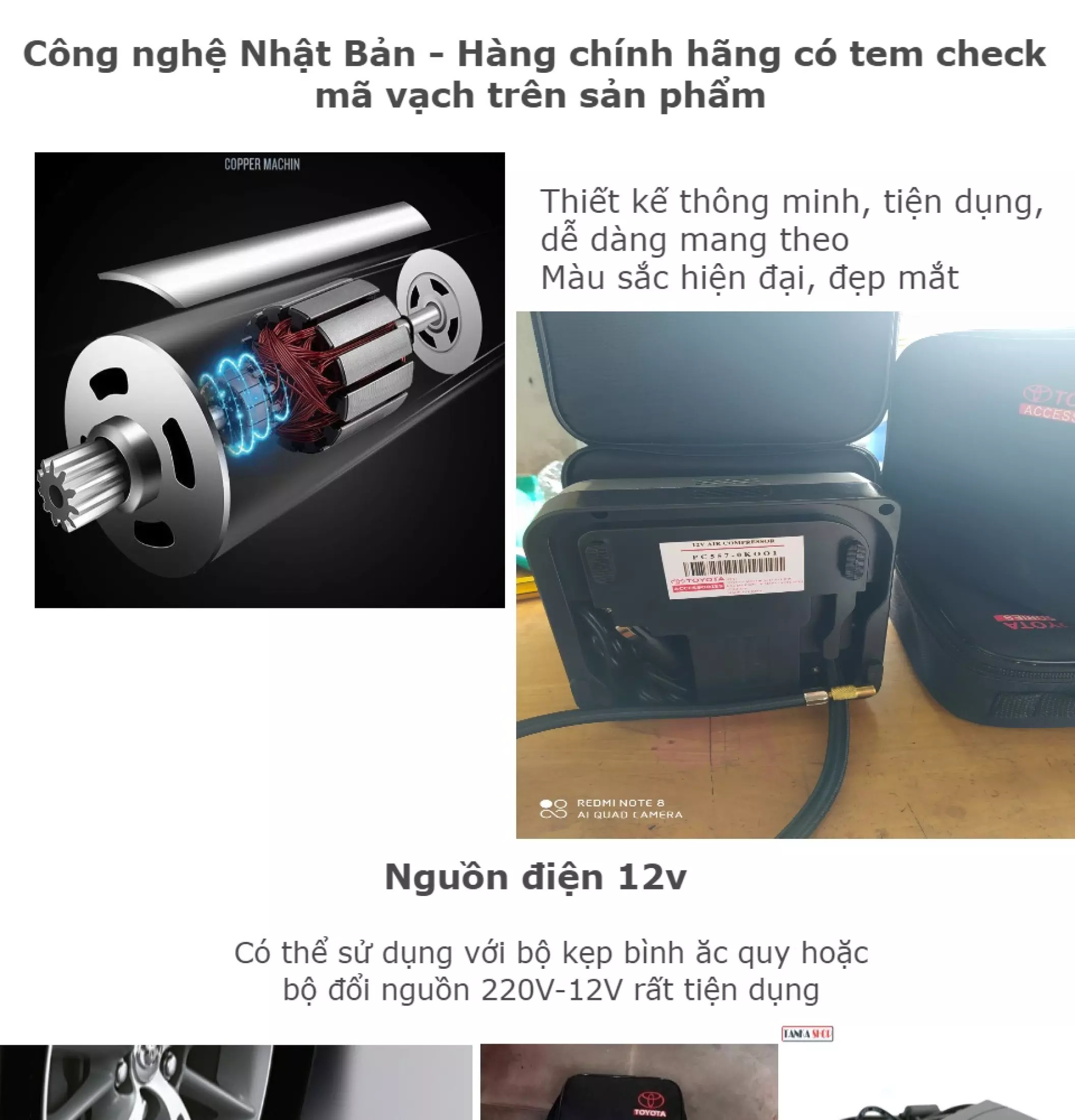 Bơm lốp ô tô (Trắng) Cao cấp bơm điện tử tự ngắt