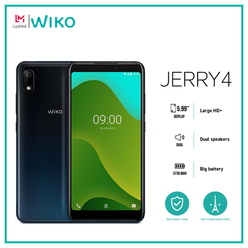 Điện thoại Wiko Jerry 4 - Ram 1GB, Rom 16GB, Pin 3730 mAh, Loa kép, Màn hình tràn viền - Hàng chính hãng