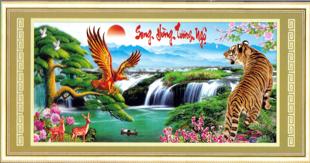Tranh đính đá 3d abc song hùng tương ngộ y331 , 61335 kt:110x54cm