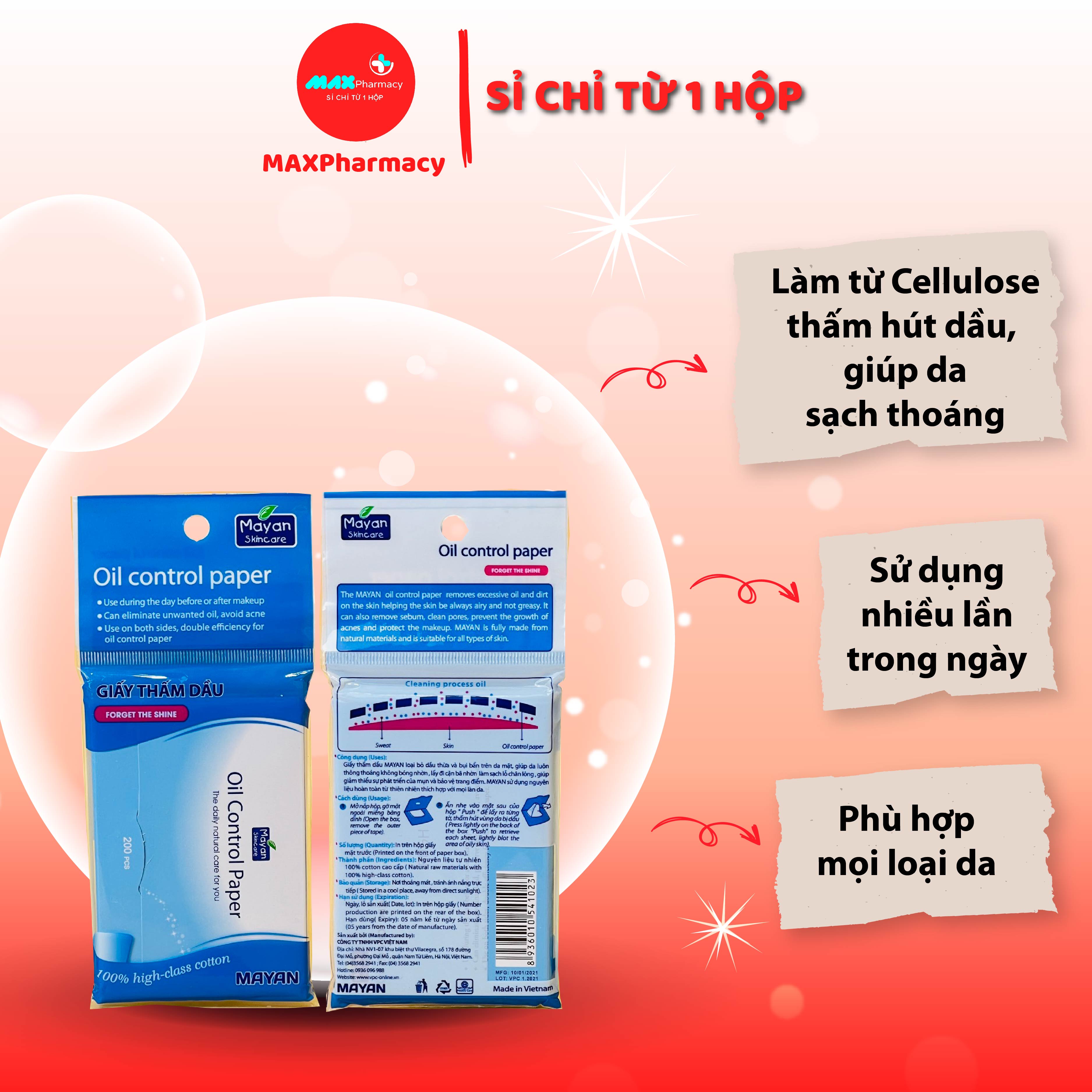 Giấy Thấm Dầu MAYAN Oil Control Paper (200 Tờ/Gói) 200Pcs - MAXpharmacy