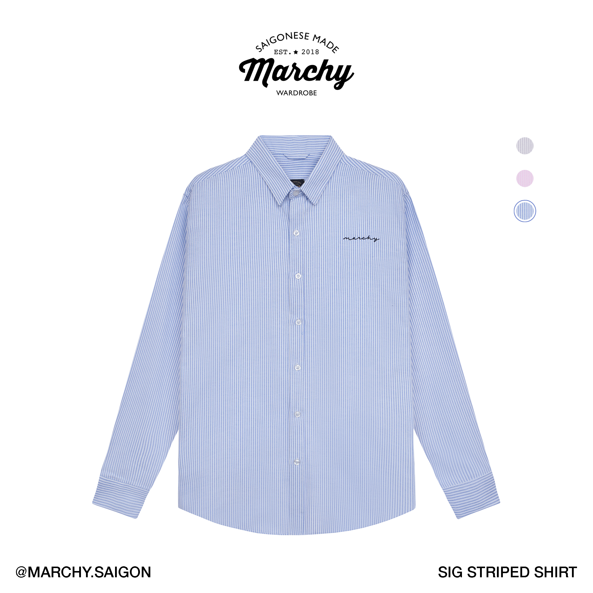 MARCHY - Sig Striped Shirt - Áo sơ mi sọc dành cho nam nữ - Áo sơ mi thanh lịch, phong cách hiện đại