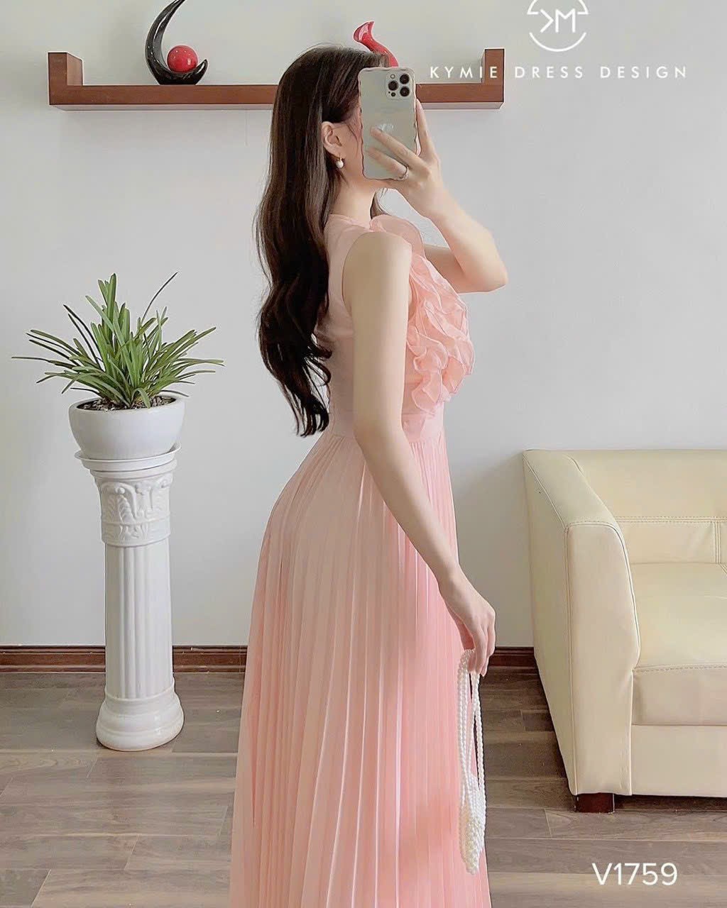Đầm Xòe Dập Ly Bèo Ngực Voan Chinfon (có Lót)