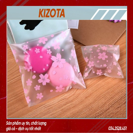 Set 100 Túi đựng bánh cookie/ bánh quy/ trà hoa( túi trắng mờ hoa hồng ) DÁN MIỆNG nhiều kích thước-kizota