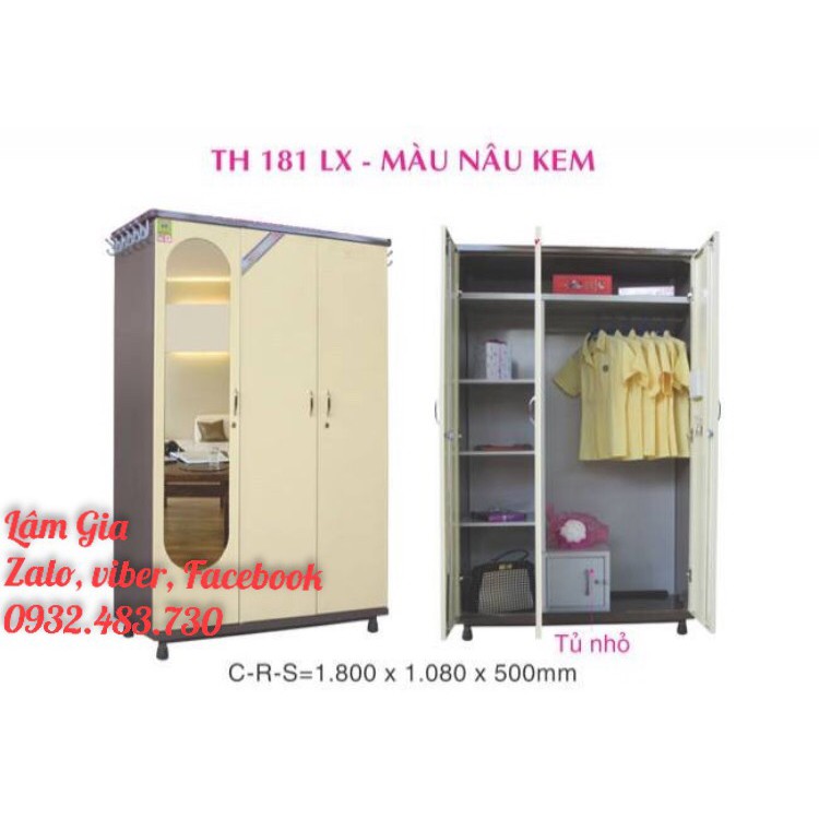 Tủ sắt quần áo lắp ráp trung hưng 1m8x1m08 màu kem