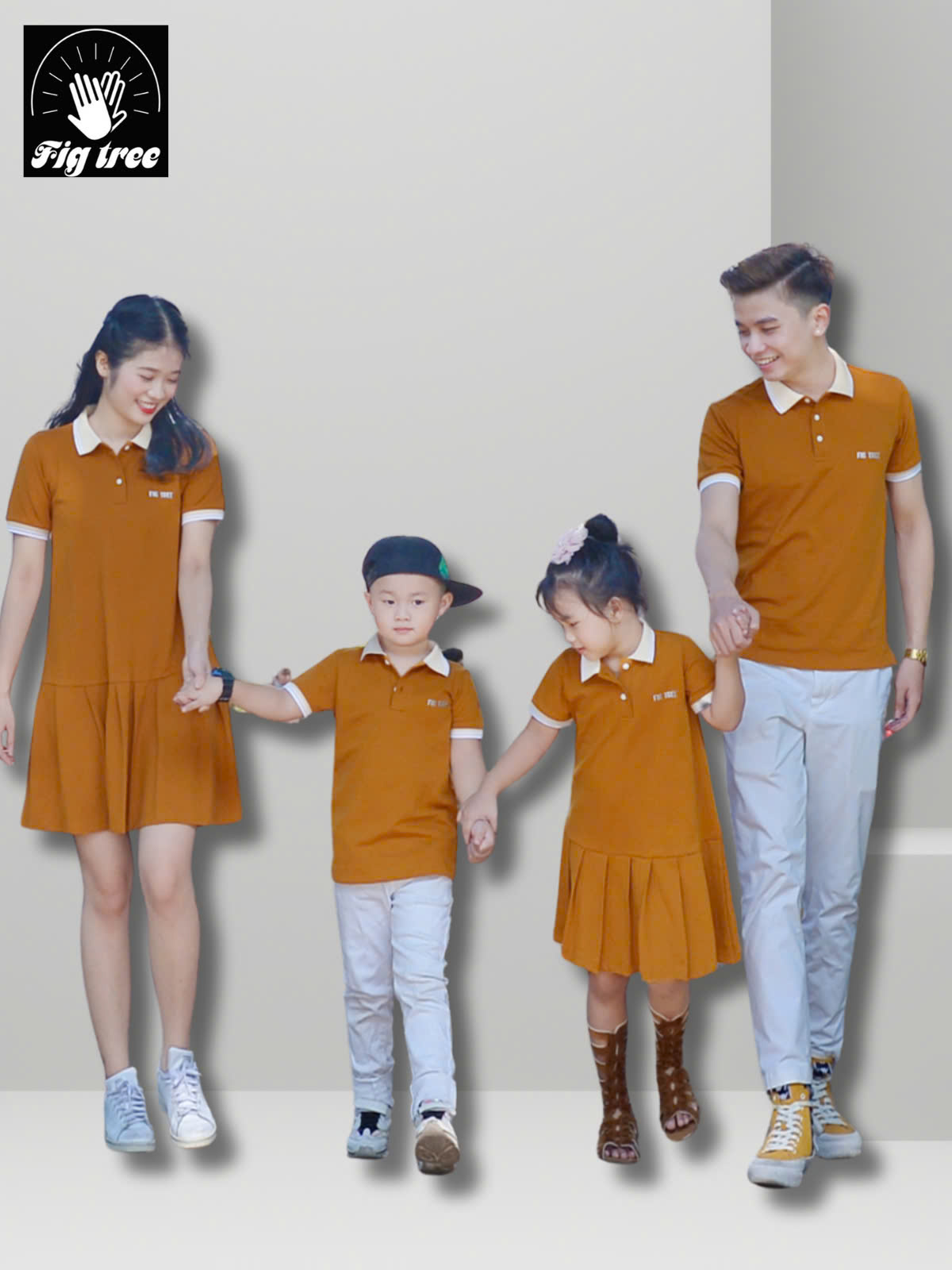 Đồng phục gia đình polo FIG TREE màu CAM ĐẤT ( hàng thiết kế đủ size + hình cận cảnh)