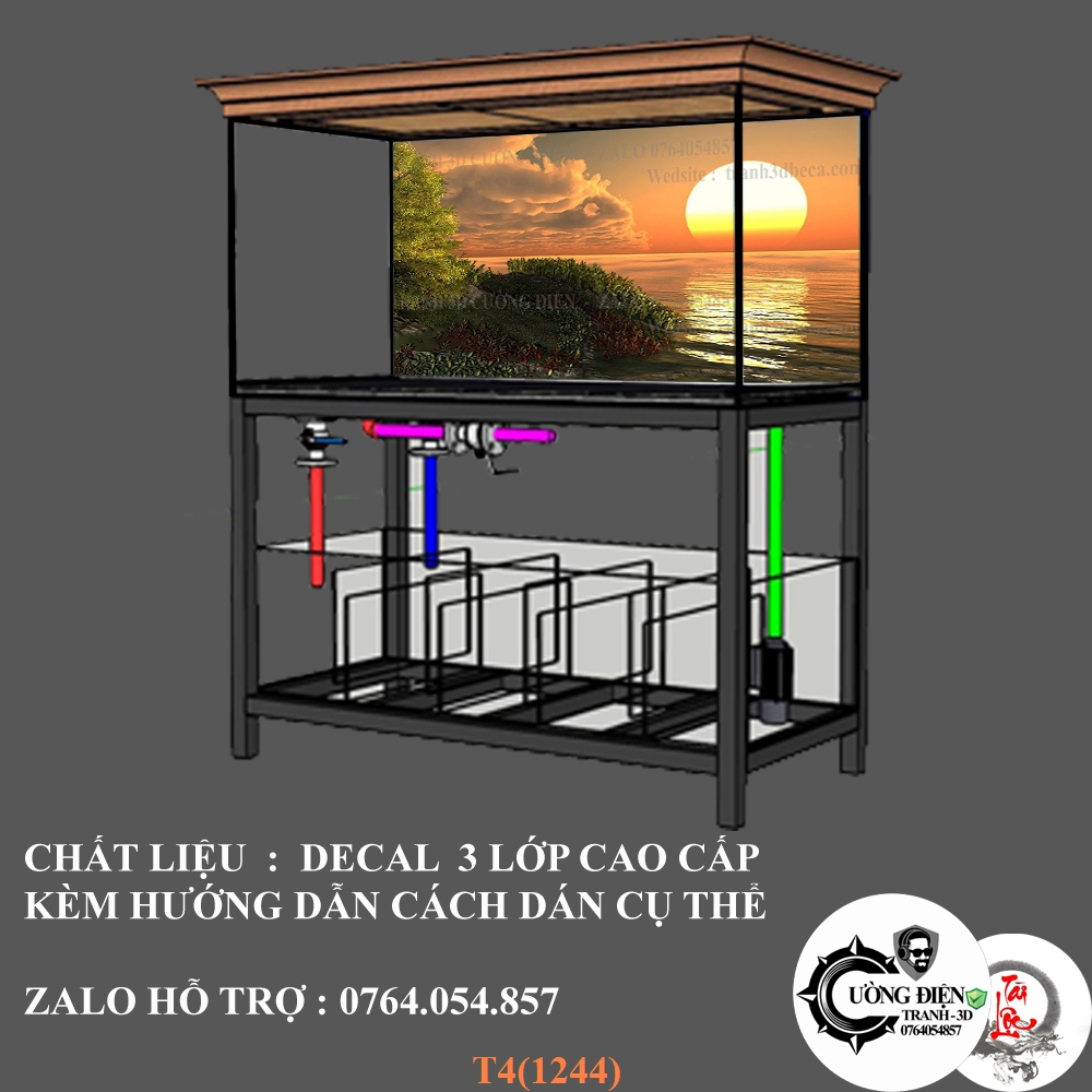 [Tặng Đồ Dán+Sticker] Tranh 3d bể cá mã T4(1244)