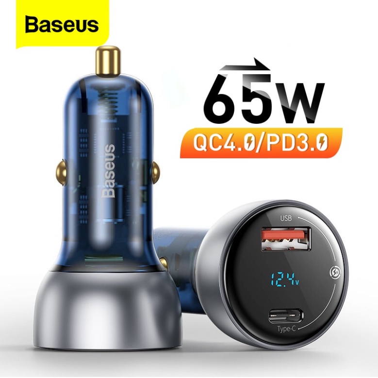 Tẩu sạc nhanh baseus qc4.0 qc3.0 cổng usb type c pd 65w dành cho điện thoại iphone xiaomi dùng trên xe hơi