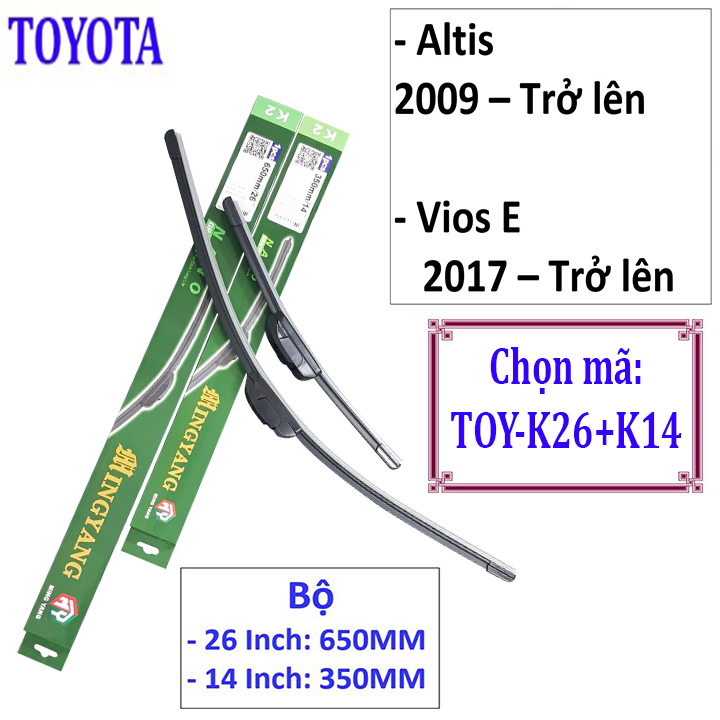Bộ 2 thanh gạt nước mưa ô tô Nano Mềm cao cấp dành cho hãng xe Toyota: Camry-Altis-Yaris-Fortuner-Vios-Hilux-Innova-Land Cruiser-Avalon-Previa