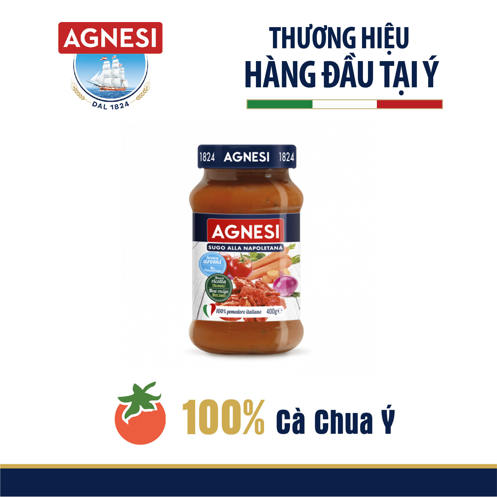 Sốt mì ý cà chua Napoletana Agnesi Ý 400g