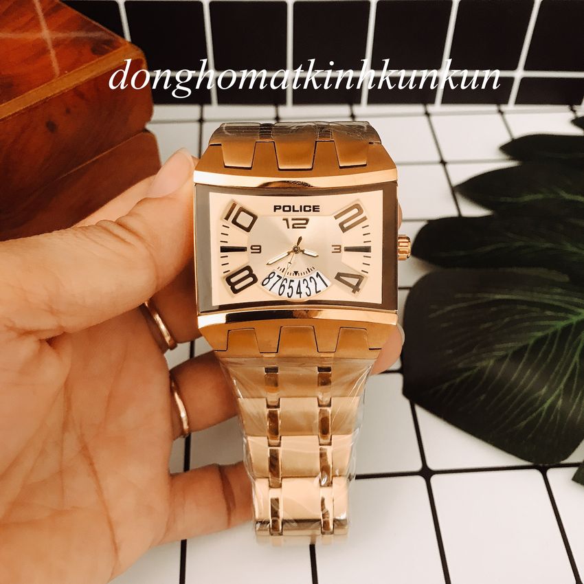 [HCMĐồng Hồ Nam Police Vàng Mặt Vàng - Lịch Ngày Phá Cách - Quartz - 42mm