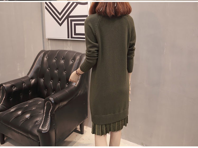 Đầm Bầu Thu Đông:Váy Len Chân Váy Xếp Ly Hàn Quốc