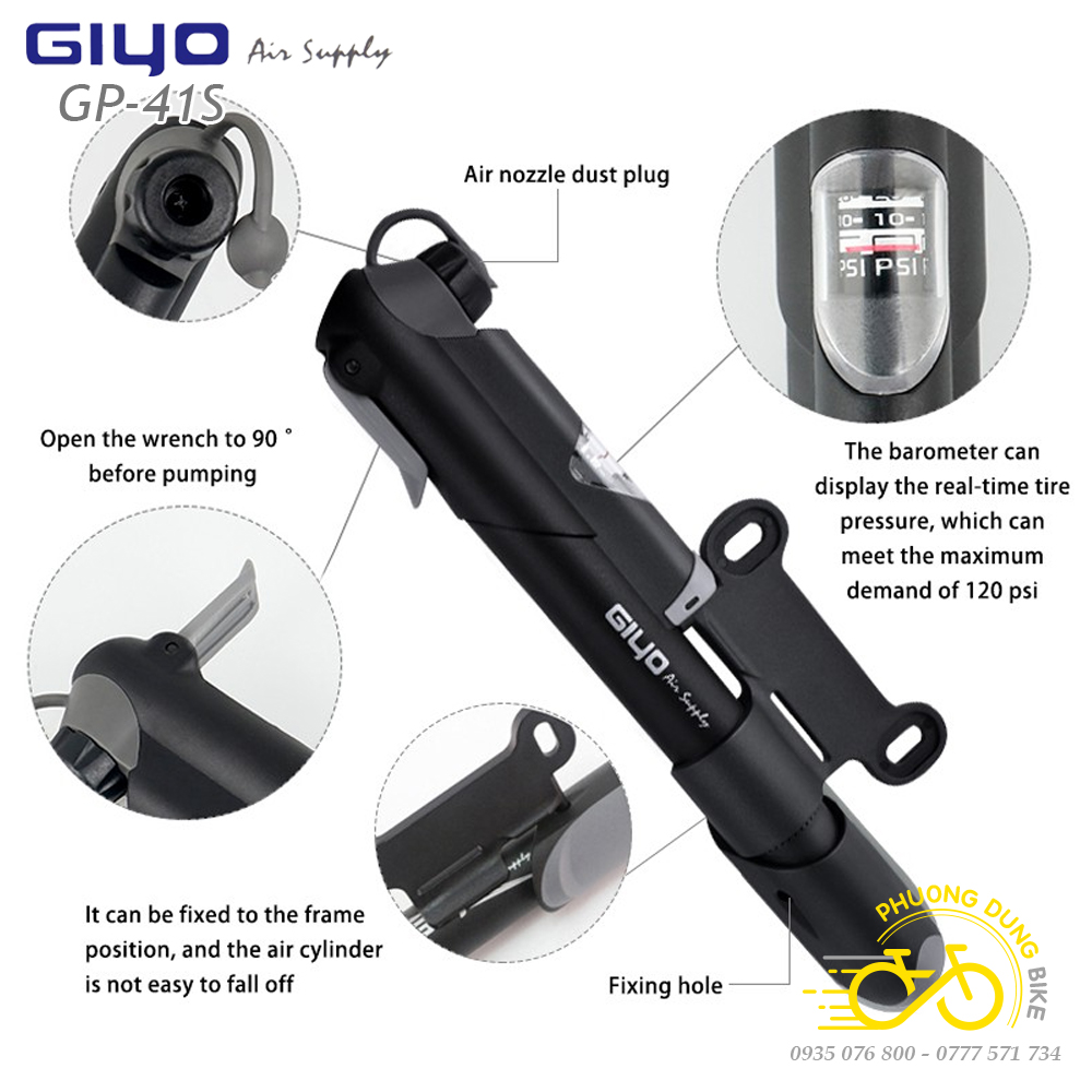 Bơm mini xe đạp GIYO GP-41S có đồng hồ áp suất