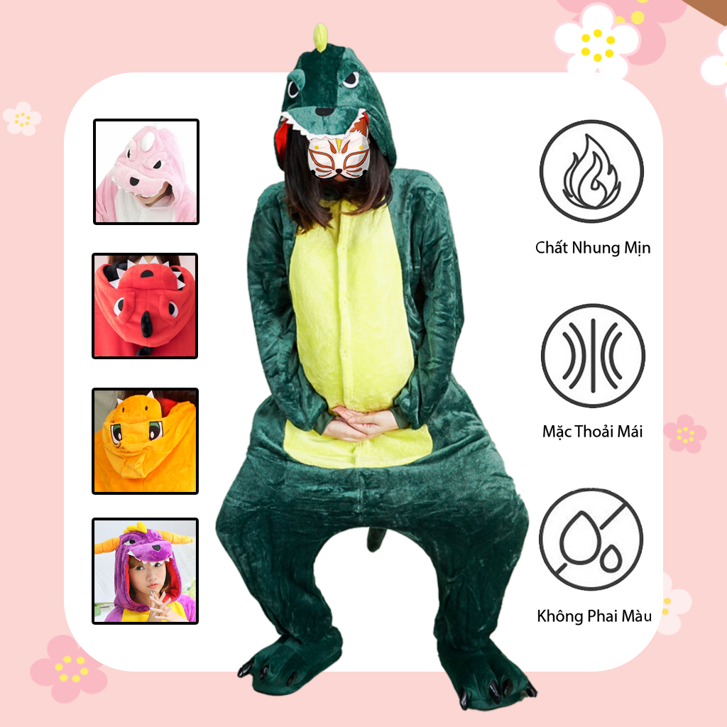 Green Dinosaur Pajamas for Children and Adults (Soft Velvet)