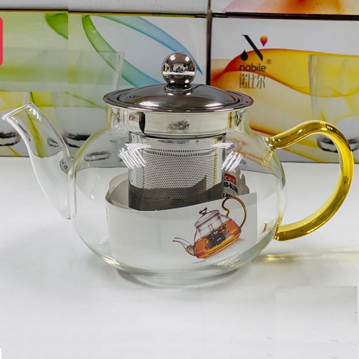 Ấm pha trà thủy tinh chịu nhiệt 400 ml có lõi lọc inox 304 , quai vàng cao cấp
