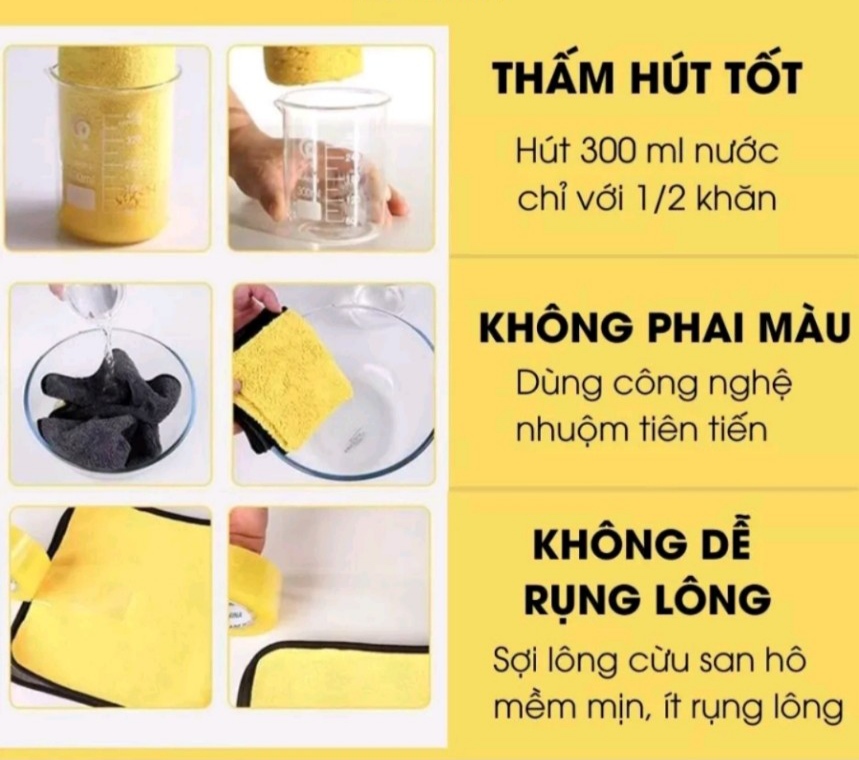 Combo 5 cái Khăn Lau OTO Đa Năng Microfiber 2 Mặt Vàng - Xám